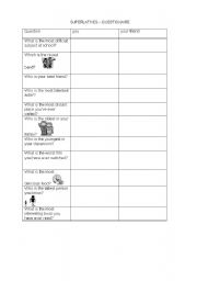 English worksheet: Superlatives questionaire - speaking activity