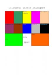 English Worksheet: COLOURFUL TENSES BOARDGAME PLUS CARDS