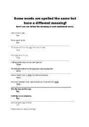 English worksheet: Homonyms: Can you define the meaning of the same word in different contexts?