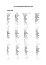 English Worksheet: List of Regular and Irregular Verbs