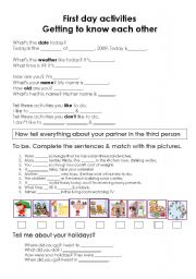 English Worksheet: First day activities