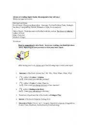 English Worksheet: Book Reports, Various Ways of Writing