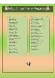 Verbs, adjectives, nouns and prepositions. This exercise is very useful for intermediate -upper intermediate students to learn how to use these words. Key on page 3. B coming soon.