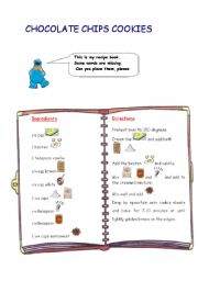 English Worksheet: Cookies: Substitute the images (ingredients) for words and get a delicious recipe of chocolate chips cookies.