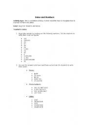 English worksheet: Numbers