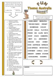 English Worksheet: Fun Sheet Theme: Australia