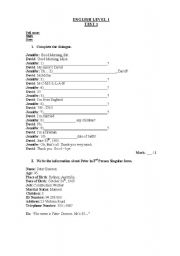 English Worksheet: Test Elementary Level - Adults