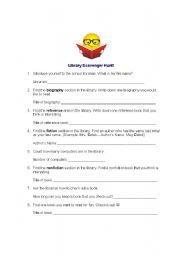 English Worksheet: Library Scavenger Hunt