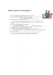 English worksheet: Write about your family