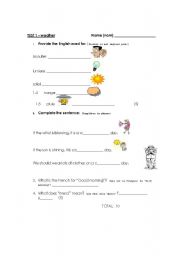 English Worksheet: Revision test - weather 