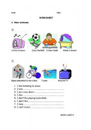 English worksheet: hobbies