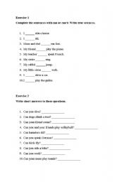 English worksheet: CAN or CANT