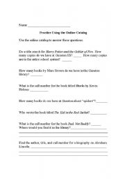 English Worksheet: Using an online library catalog