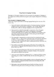 English Worksheet: using games for teaching english