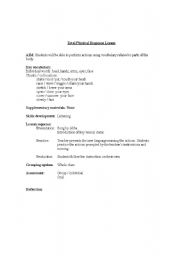 English worksheet: LESSON PLAN TPR