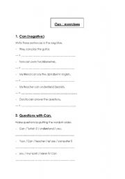 English Worksheet: Can