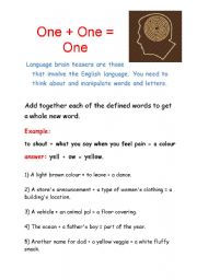 English Worksheet: Brain Teasers: One + One = One