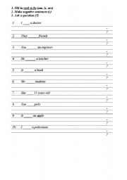 English worksheet: verb to be