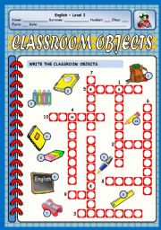 English Worksheet: CLASSROOM OBJECTS