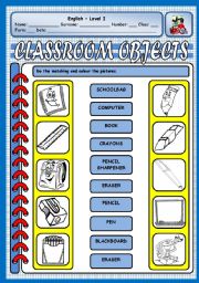 English Worksheet: CLASSROOM OBJECTS