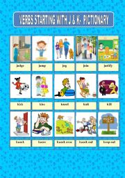 English Worksheet: VERBS STARTING WITH J & K - PICTIONARY