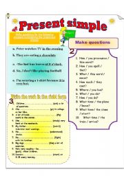 English Worksheet: PRESENT SIMPLE PRACTICE. 2 pages