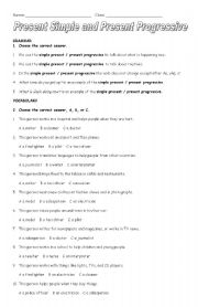 English Worksheet: Present Simple and Present Progressive 