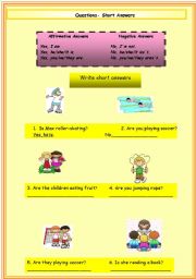 English worksheet: SHORT ASWERS QUESTIONS TO BE PRESENT CONTINUOS