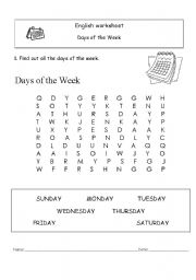 Days of the week wordsearch