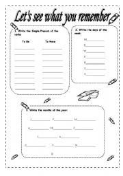 English Worksheet: Elementary revisions (4 pages)