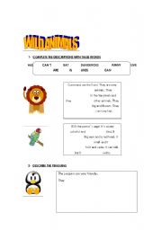 English Worksheet: WILD ANIMALS - DESCRIPTIONS