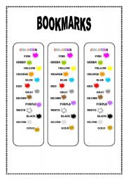 English Worksheet: BOOKMARKS- COLOURS