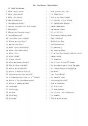 English Worksheet: Basic Questions and Answers for Teens