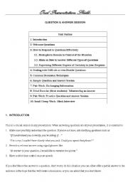 English Worksheet: Oral Presentation Skills: Question and Answer Session