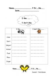 English Worksheet: Like/dont like