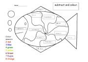 English Worksheet: Subtract and colour