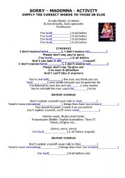 English Worksheet: MADONNA - SORRY - CORRECTION