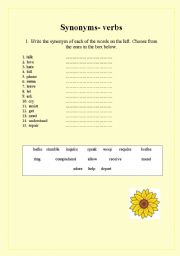 English Worksheet: Synonyms-verbs