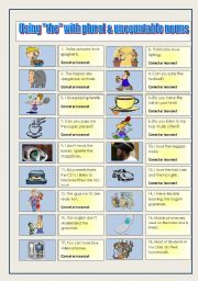 English Worksheet: Using the with plural and uncountable nouns
