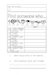 English worksheet: Find someone who (food)