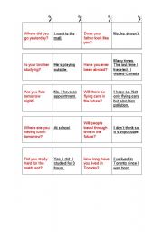 English Worksheet: Card Game - mixed verb tenses