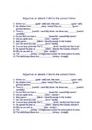 English Worksheet: adjective or adverb?