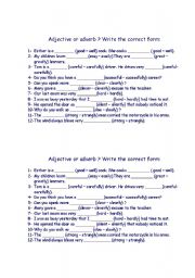 English Worksheet: adjective or adverb?
