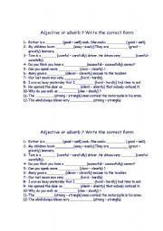 English worksheet: adjective or adverb?