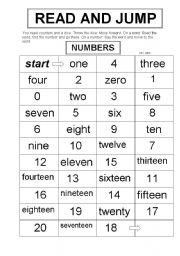 English Worksheet: Read and Jump - Numbers