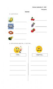 English worksheet: I like and I dont like