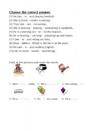 English worksheet: present continuous exercise & fill the gaps 