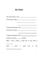English worksheet: My goals. Complete the thext