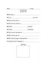 English Worksheet: all about me