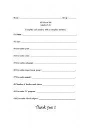 English Worksheet: All about Me